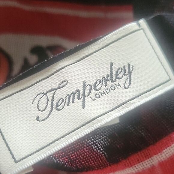 Alice Temperley  Nijinsky Wool Scarf Red Black Fringe Boho Floral Paisley Sarong - Picture 6 of 8